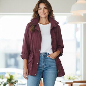 AVA VIV Anorak Utility Hooded Jacket Sz X  Burgundy #349G